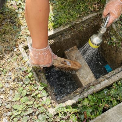 Cleaning,Inside,The,Grease,Trap,By,Scrub,With,A,Steel