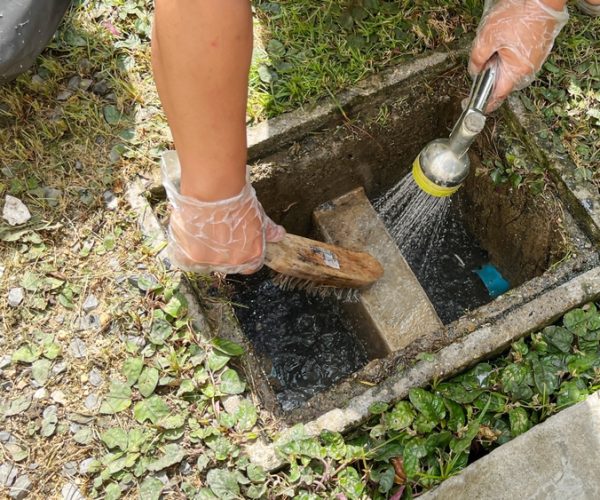 Cleaning,Inside,The,Grease,Trap,By,Scrub,With,A,Steel